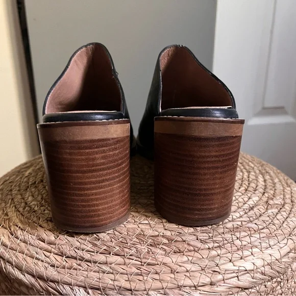 Seychelles Black Leather Mules with Brown Heel - Picture 4 of 4